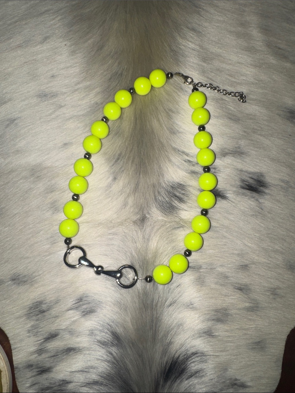 Neon Yellow Beaded Women's Necklace with Sterling Pearls Stainless Bit